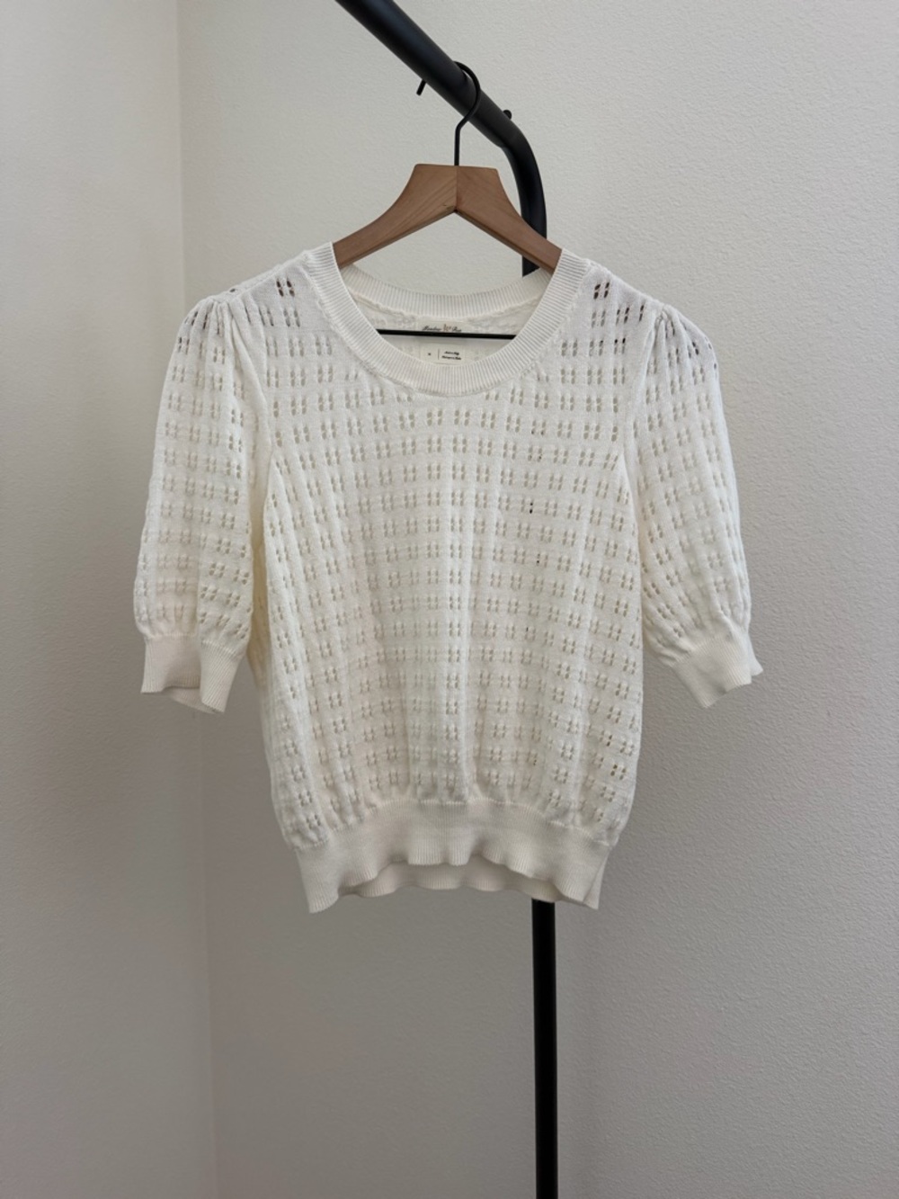 Anthropologie meadow rue Cadenza Cream Openwork Knit Short-Sleeve Top - Picture 5 of 8